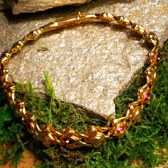 Vtg Swarovski Swan Pink Purple Crystal Necklace - Picture 6 of 16